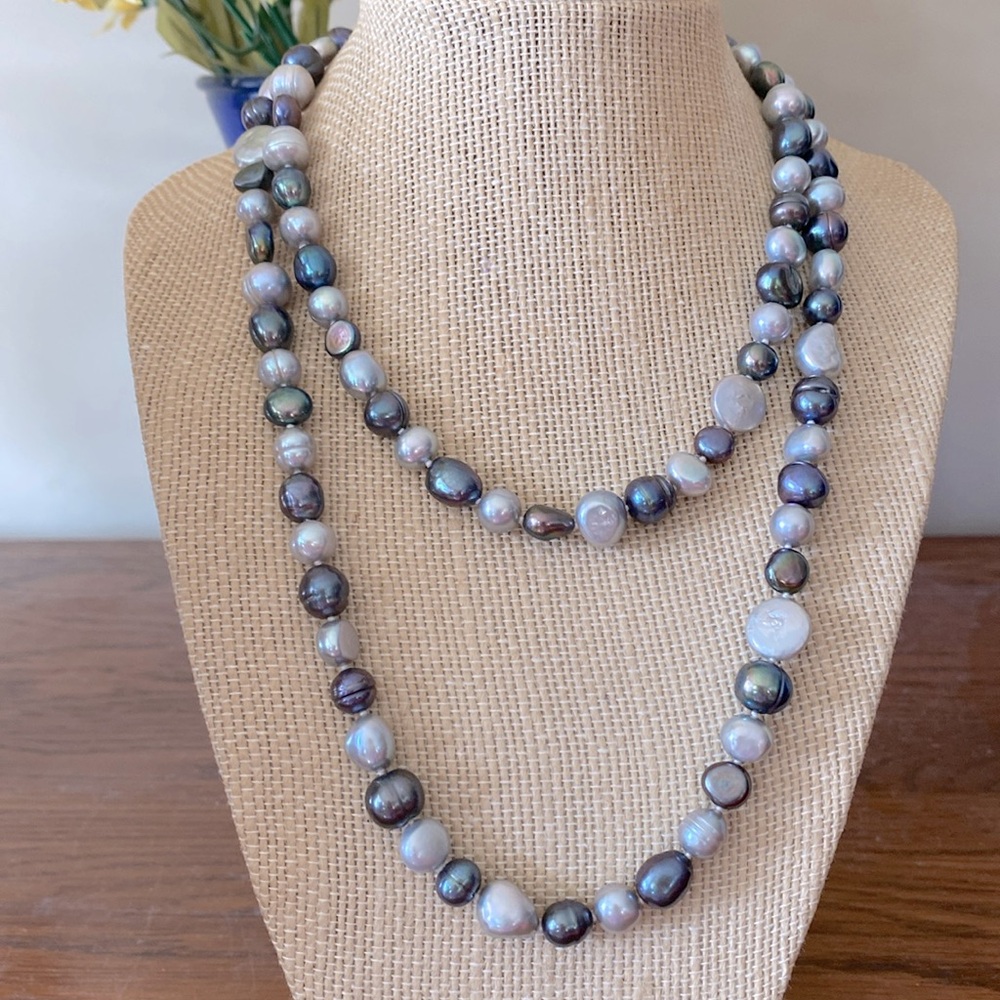 Honora Freshwater Pearl Necklace .925 Sterling silver Peacock color pearls
